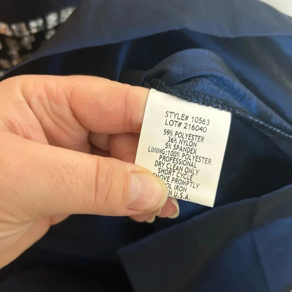 BETSY & ADAM NAVY BLUE ONE-SHOULDER BEADED COCKTAIL PARTY DRESS - Picture 6 of 6